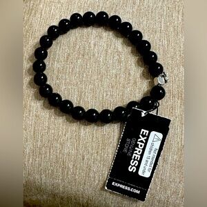Express Men’s Genuine Stone Stretch Bracelet – Black Onyx / Agate – NWT